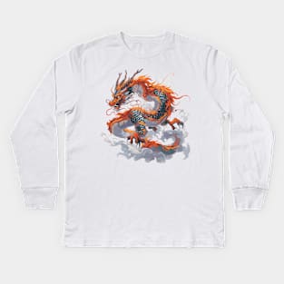 Orange Chinese dragon Kids Long Sleeve T-Shirt